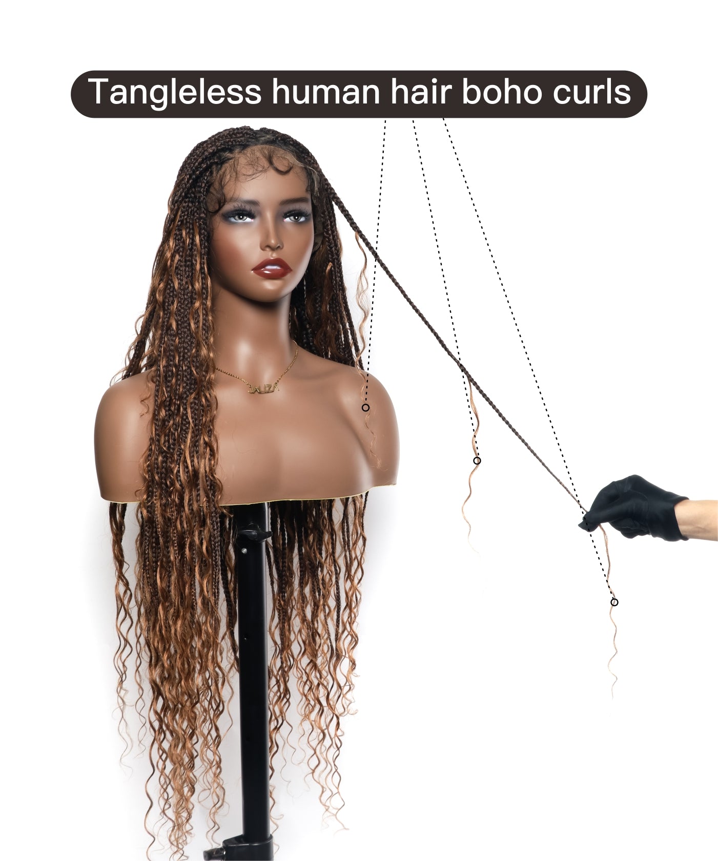 Triangle Base Human Hair Boho Curls 36" HD Full Lace Knotless Boho Box Braided Wig Full Density 99 Strands