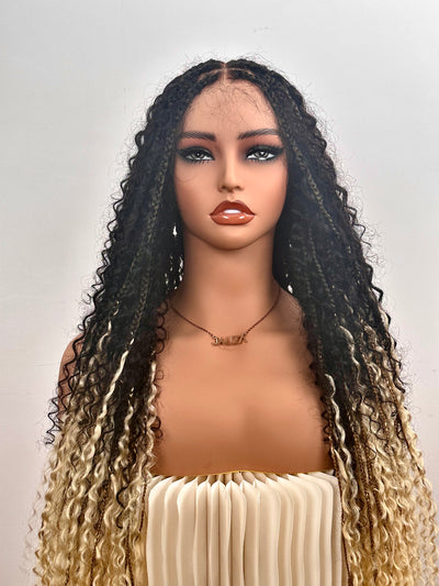 Diane's 36" Pre bleached Human Hair Lace Ombre Boho Box Braided Wig (Extra Full)