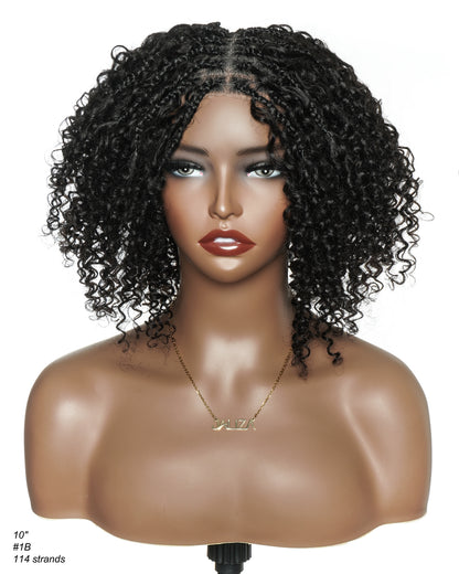 Glueless 8" Pre Cut HD Full Elastic Lace Ready-To-Go Boho Box Braided Wig With Human Hair Boho Afro Curly Boho Curls