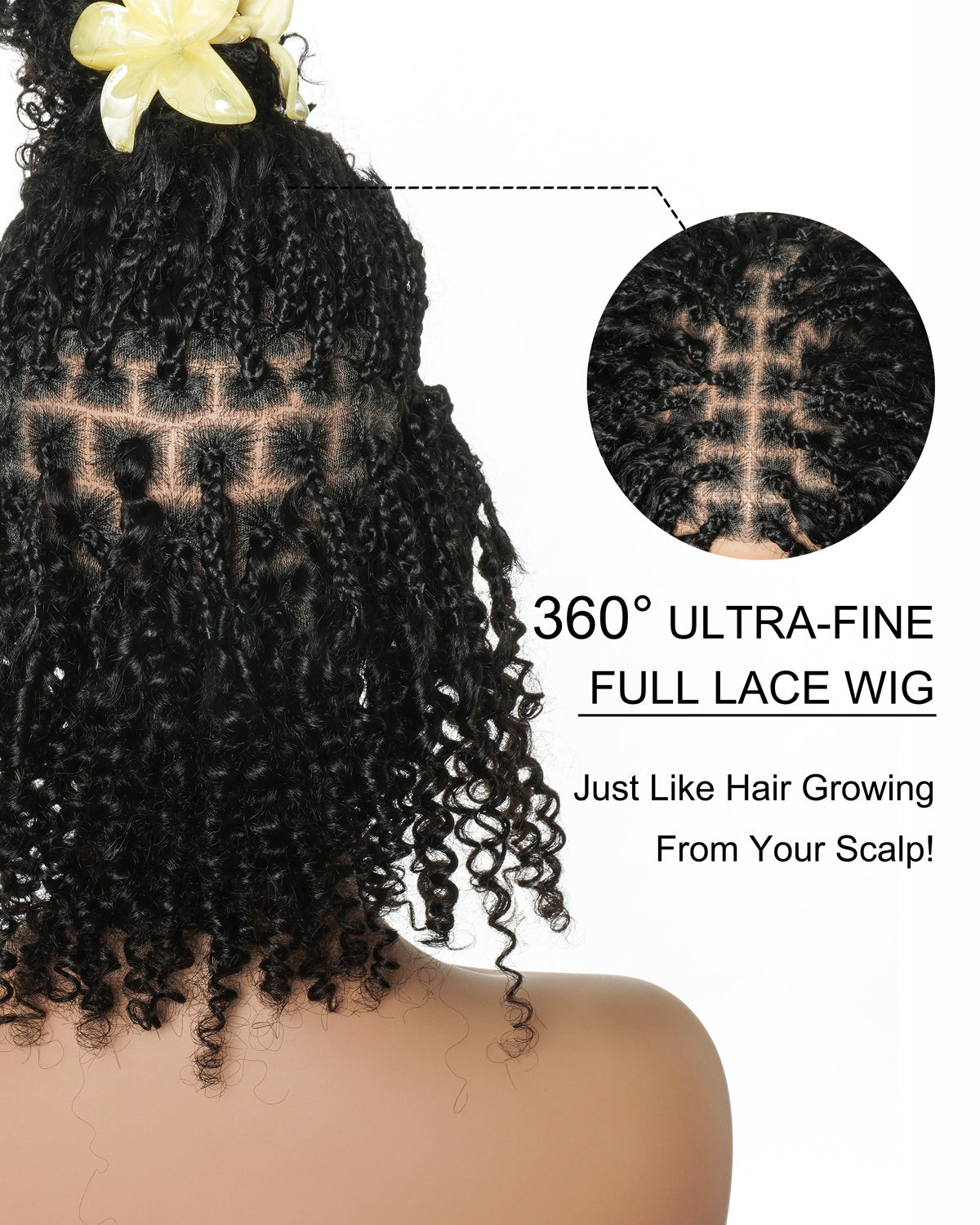 Glueless 8" Pre Cut HD Full Elastic Lace Ready-To-Go Boho Box Braided Wig With Human Hair Boho Afro Curly Boho Curls