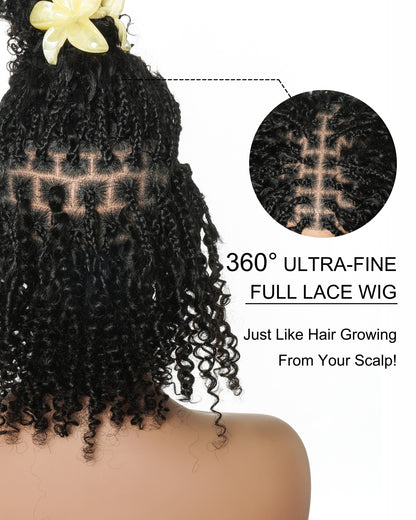 Glueless 8" Pre Cut HD Full Elastic Lace Ready-To-Go Boho Box Braided Wig With Human Hair Boho Afro Curly Boho Curls