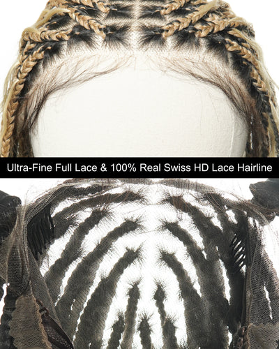 24" 613 Blond HD Full Lace Human Hair Boho Curls Colored Boho Box Braided Wig