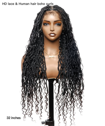 Boho Style Locs Braided Wig Full Hand-tied HD Lace 65 Strands - Human Baby Hair