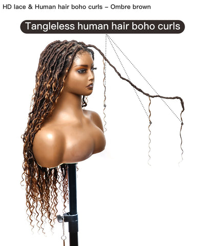 JALIZA Ombre brown Boho Locs Braids HD Lace Braided Wig (Mannequin - Side View)