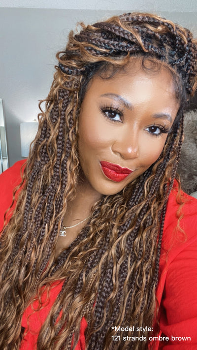 36" Human Hair Boho Curls Swiss HD Lace Knotless Box Braided Wig Full Hand-tied - Human Baby Hair