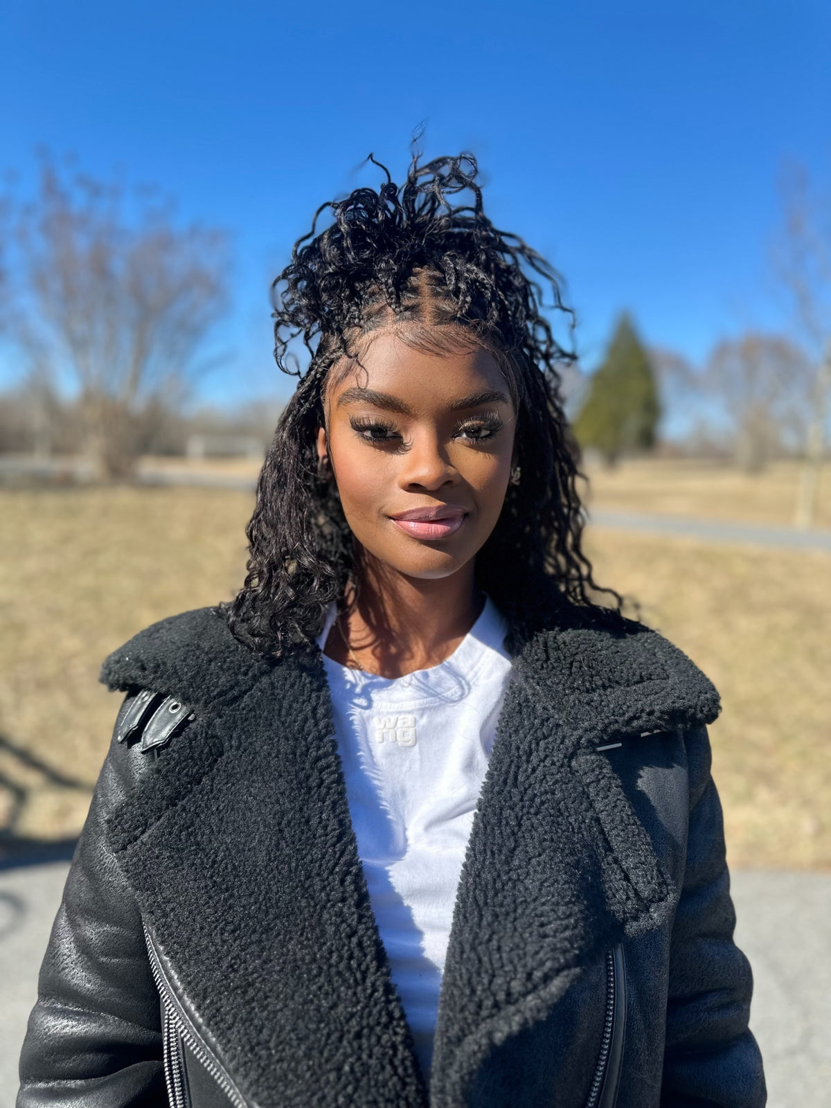 JALIZA 16 inch Natural black Knotless Boho Box Braids Full Lace Pre-Bleached HD Lace Braided Wig (Model - Front View)
