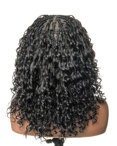 Custom Design Human Hair Deep Wave Boho Braided Wig - 121 Strands