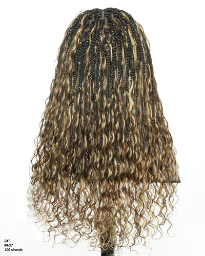 Kiki -  24" Pre Bleached Human Hair Lace Base Swiss HD Full Lace Human Hair Curls Boho Box Braided Wig