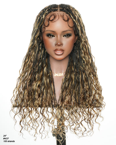 Kiki -  24" Pre Bleached Human Hair Lace Base Swiss HD Full Lace Human Hair Curls Boho Box Braided Wig