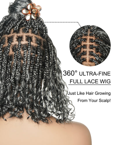 Kiki Bob 12 Inch  Pre Bleached Salt & Pepper Boho Box Braided Wig
