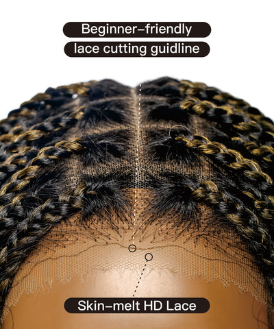 Tangleless Human Hair Boho Curls Knotless Box Braided Wig 32“ HD Lace 100 Strands - Comfort Plus / Inner Splice Stretchable Lace