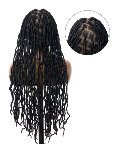 Pre Bleached Human Hair Lace Locs Braided Wig 30" 65 Strands - Human Baby Hair