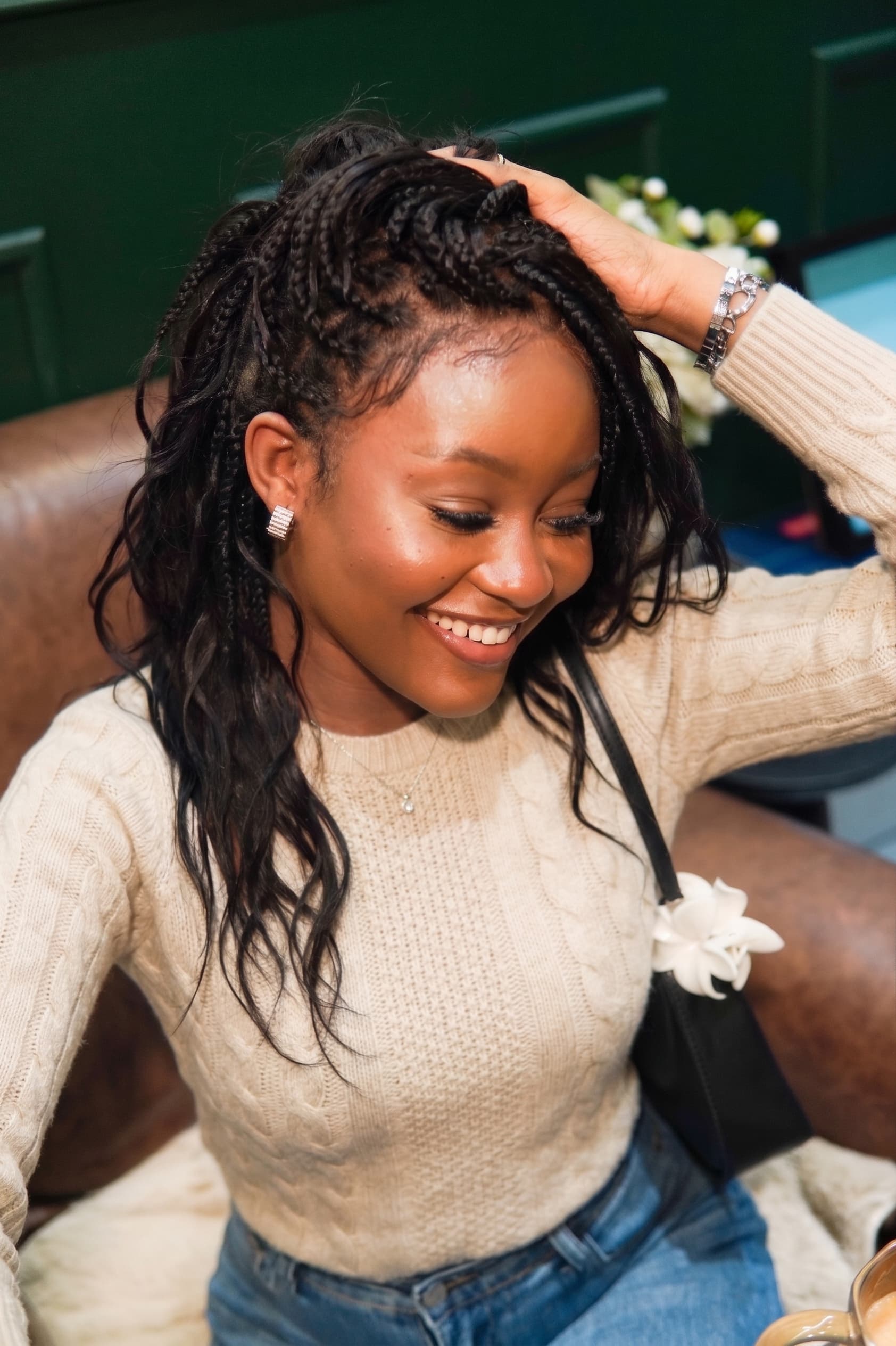 Michelle - Salon-Style Glueless Miracle Braided Wig Pre-Bleached Swiss HD Full Lace Boho Box Braids Bora Bora Human Hair Body Wave Curls
