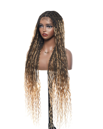 Kiki -  36"  Pre Bleached Swiss HD Lace Boho Box Braided Wig