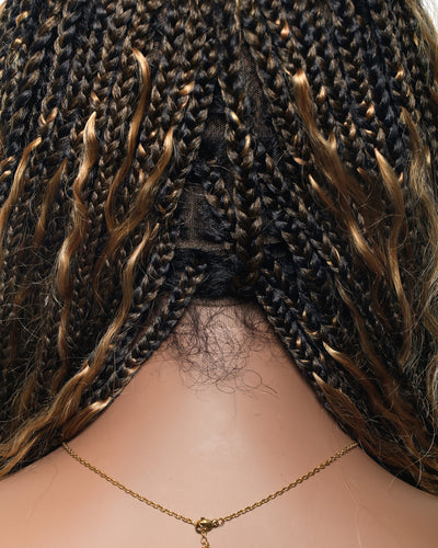 36" Human Hair Boho Curls Swiss HD Lace Knotless Box Braided Wig Full Hand-tied - Human Baby Hair