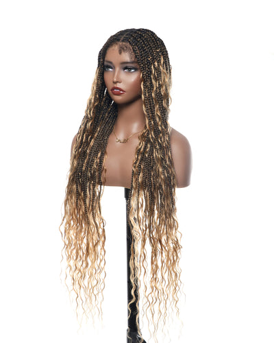 Kiki -  36"  Pre Bleached Swiss HD Lace Boho Box Braided Wig