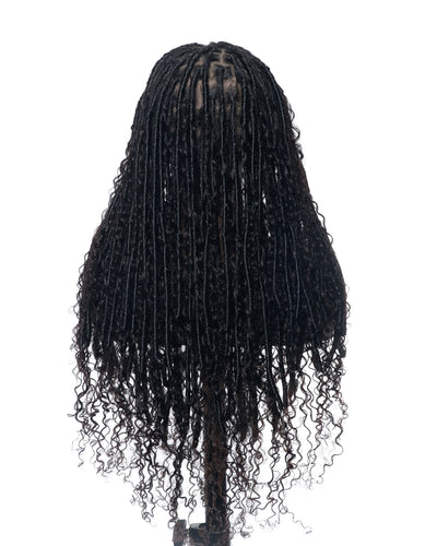 Salon-Level Knotless Boho Style Silky Soft Locs 28" HD Full Lace Human Hair Boho Curls 100 Strands Wig