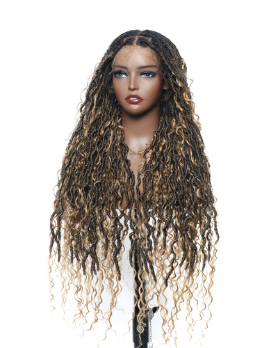 Salon-level Knotless Boho Locs Swiss HD Full Lace Human Hair Boho Curls Locs Wig