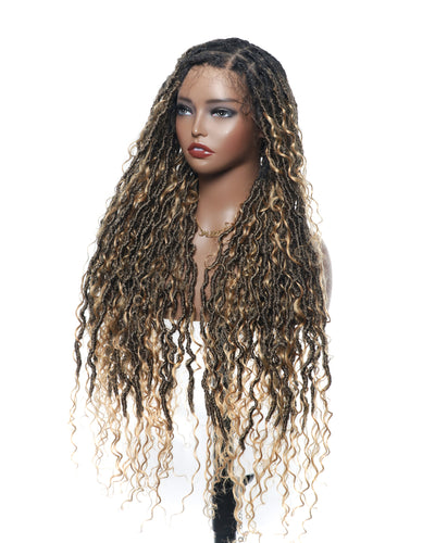 Salon-level Knotless Boho Locs Swiss HD Full Lace Human Hair Boho Curls Locs Wig