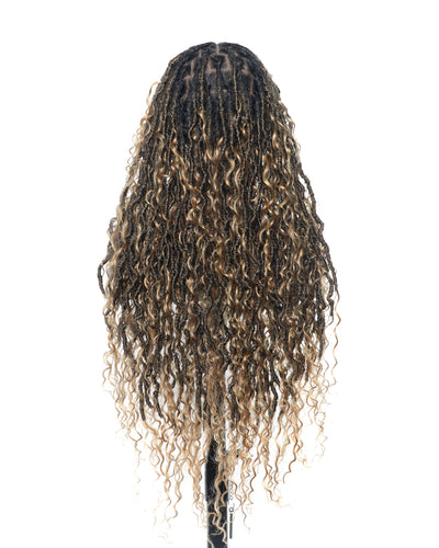 Salon-level Knotless Boho Locs Swiss HD Full Lace Human Hair Boho Curls Locs Wig