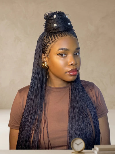 Mica - 26" & 36" Pre Bleached Swiss HD Full Lace Knotless Micro Senegalese Twist Wig 799 Strands