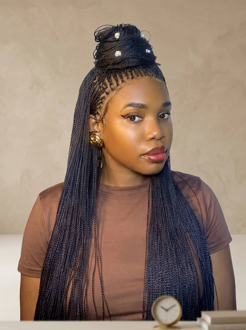 Mica - Micro Senegalese Twist Pre Bleached Swiss HD Full Lace Knotless Braids Wig 799 Strands