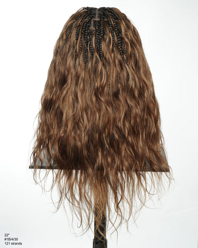 Michelle - Salon-Style Glueless Miracle Braided Wig Pre-Bleached Swiss HD Full Lace Boho Box Braids Bora Bora Human Hair Body Wave Curls