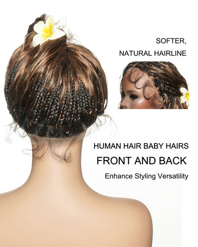 Michelle - Salon-Style Glueless Miracle Braided Wig Pre-Bleached Swiss HD Full Lace Boho Box Braids Bora Bora Human Hair Body Wave Curls