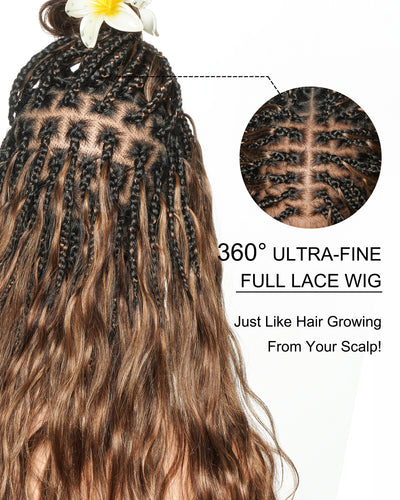 Michelle - Salon-Style Glueless Miracle Braided Wig Pre-Bleached Swiss HD Full Lace Boho Box Braids Bora Bora Human Hair Body Wave Curls