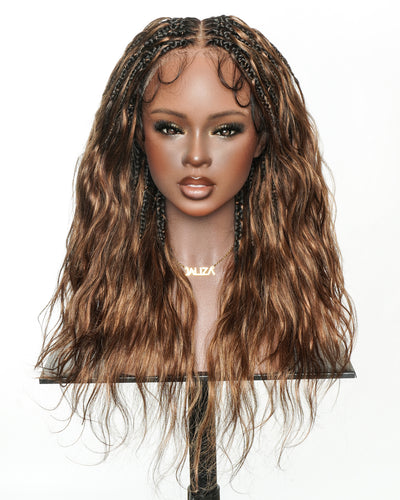 Michelle Warm Toffee Brown Blend Color 4/30 Pre Bleached Human Hair Knotless Bora Bora Wig