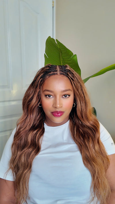 Michelle Warm Toffee Brown Blend Color 4/30 Pre Bleached Human Hair Knotless Bora Bora Wig