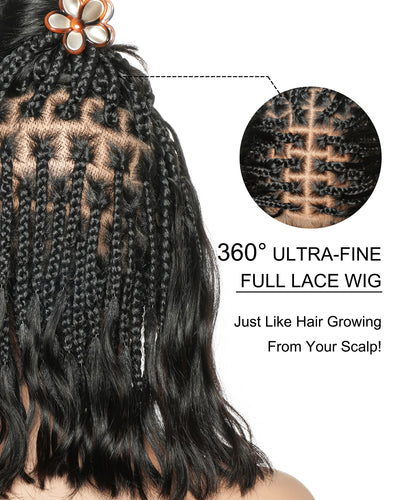 Michelle Bob 12"Human Hair Body Wave Pre Bleached Swiss HD Full Lace Boho Box Braids