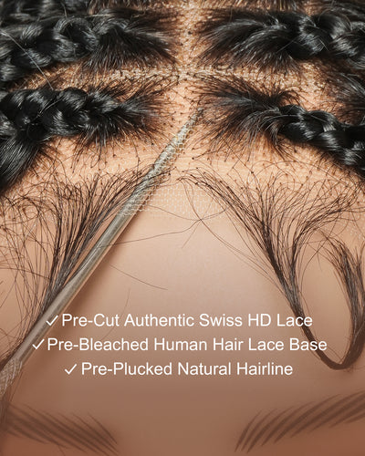 Michelle Bob 12"Human Hair Body Wave Pre Bleached Swiss HD Full Lace Boho Box Braids