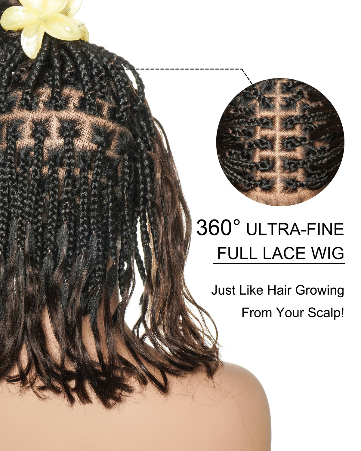 Michelle Bob 12"Human Hair Body Wave Pre Bleached HD Full Lace Boho Box Braids