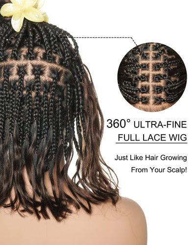 Michelle Bob 12"Human Hair Body Wave Pre Bleached Swiss HD Full Lace Boho Box Braids