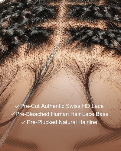 Michelle - Salon-Style Glueless Miracle Braided Wig Pre-Bleached Swiss HD Full Lace Boho Box Braids Bora Bora Human Hair Body Wave Curls