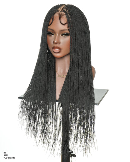 26"/ 36" Pre Bleached HD Full Lace Knotless Micro Box Braided Wig 799 Strands