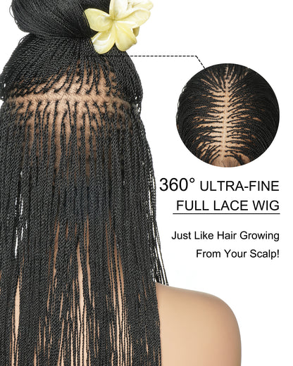 26"/ 36" Pre Bleached HD Full Lace Knotless Micro Box Braided Wig 799 Strands