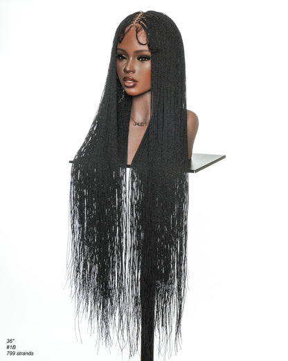 26"/ 36" Pre Bleached HD Full Lace Knotless Micro Box Braided Wig 799 Strands