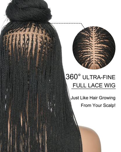 26"/ 36" Pre Bleached HD Full Lace Knotless Micro Box Braided Wig 799 Strands