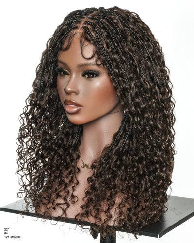 Nami - Drawstring Cap Glueless Water Wave Human Hair Curls Pre Bleached Swiss HD Full Lace Knotless Boho Box Braided Wig