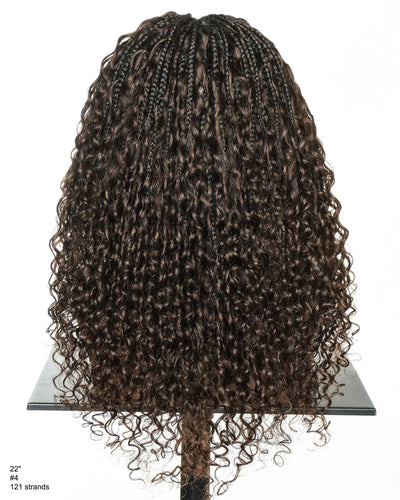 Nami - Drawstring Cap Glueless Water Wave Human Hair Curls Pre Bleached Swiss HD Full Lace Knotless Boho Box Braided Wig