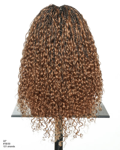 Nami - Drawstring Cap Glueless Water Wave Human Hair Curls Pre Bleached Swiss HD Full Lace Knotless Boho Box Braided Wig
