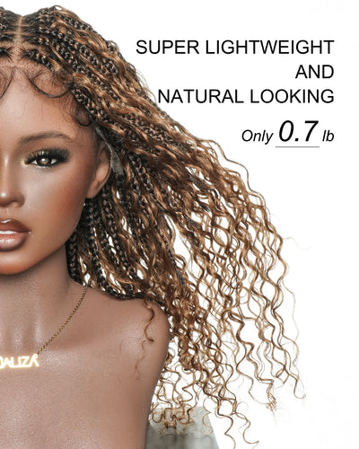 Nami - Drawstring Cap Glueless Water Wave Human Hair Curls Pre Bleached Swiss HD Full Lace Knotless Boho Box Braided Wig
