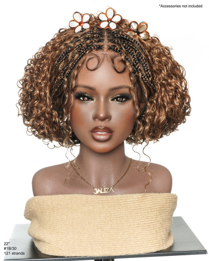 Nami - Drawstring Cap Water Wave Human Hair Curls Pre Bleached Swiss HD Full Lace Knotless Boho Box Braided Wig