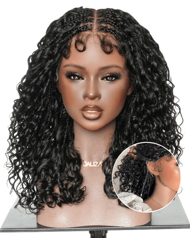 Nami - Drawstring Cap Water Wave Human Hair Curls Pre Bleached HD Full Lace Knotless Boho Box Braided Wig