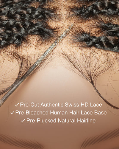 Nami - Drawstring Cap Glueless Water Wave Human Hair Curls Pre Bleached Swiss HD Full Lace Knotless Boho Box Braided Wig