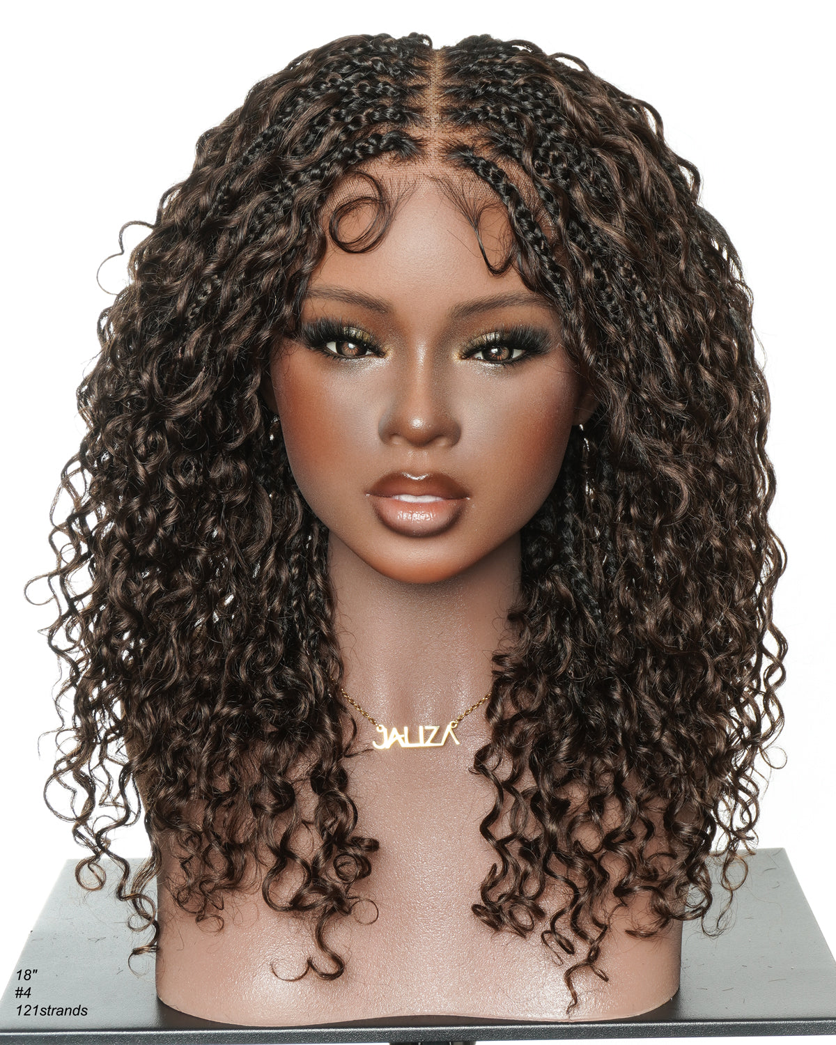 Nami Color #4 Water Wave Human Hair Curls Pre Bleached HD Full Lace Knotless Boho Box Braided Wig
