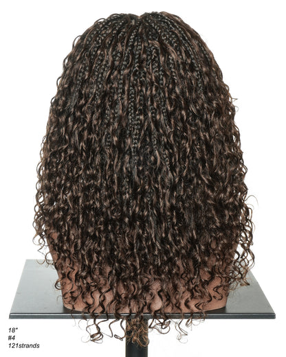 Nami Color #4 Water Wave Human Hair Curls Pre Bleached HD Full Lace Knotless Boho Box Braided Wig