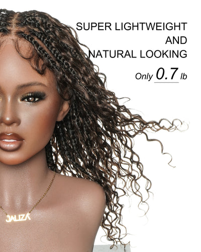 Nami - Drawstring Cap Glueless Water Wave Human Hair Curls Pre Bleached Swiss HD Full Lace Knotless Boho Box Braided Wig